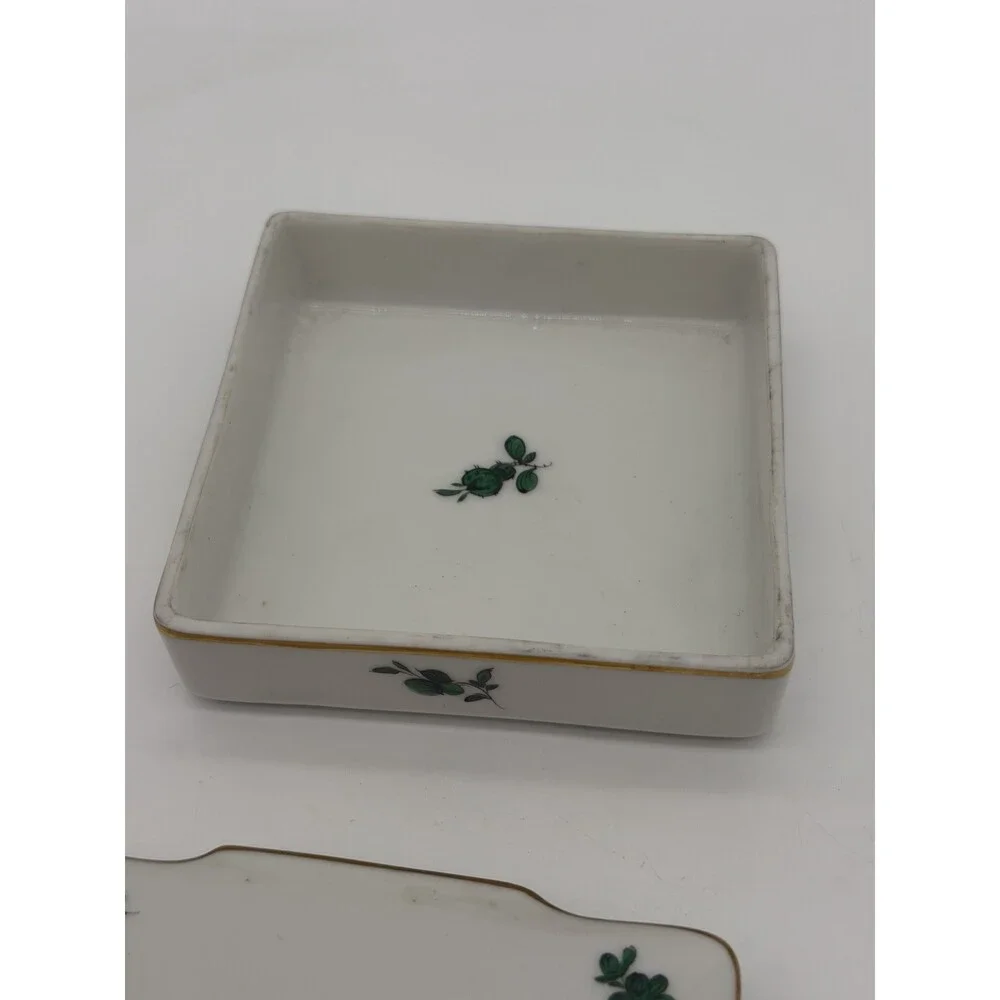 Augarten Wien MARIA THERESIA Green Floral Vienna Austria Square trinket box